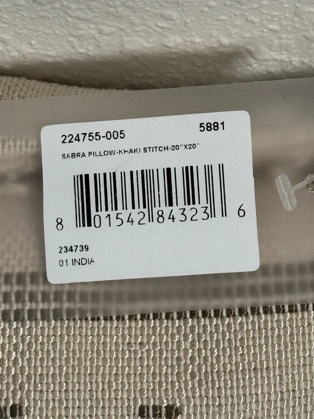 NWT Four Hands Studio Sabra Pillow Khaki Stitch 20x20 Boho